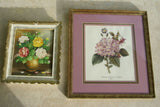 2 Framed 1 Hand-painted canvas Oil signed Roses + 1 Limited Edition Redoute Print