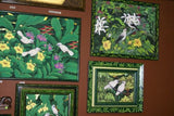 GIGANTIC 31”x 25” ORIGINAL DETAILED COLORFUL  BALINESE PAINTING ON CANVAS BY RENOWN UBUD ARTIST RAINFOREST PARADISE WITH FOLIAGE HIBISCUS FLOWERS STARLING BIRDS FRAMED IN CUSTOM FRAME HAND PAINTED TO MATCH DFBB39 DESIGNER COLLECTOR MASTERPIECE