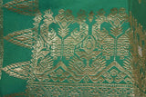 Old Embroidery Damask Brocade woman Sari Wedding Songket Sarong Textile. Emerald Green with Metallic Gold Threads 62" x 39" (SG43) belonging to Nobility royalty Hand woven with Handspun Silk from Karangasem, Sideman