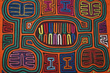 Kuna Indian Folk Art Mola Blouse Panel from San Blas Islands, Panama: Hand Stitched Geometric Abstract Applique: Maracas, Rattle Musical Motif  17.5" x 12.75" (16B)