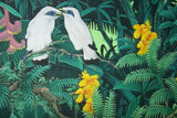 GIGANTIC 42”x 30”  ORIGINAL DETAILED COLORFUL  BALINESE PAINTING ON CANVAS SIGNED BY RENOWN UBUD ARTIST RAINFOREST PARADISE WITH FOLIAGE FLOWERS ALAMEDAS ORCHID STARLING BIRDS FRAMED IN SIGNED CUSTOM FRAME HAND PAINTED TO MATCH  ARTWORK DFBB5 DESIGNER ART