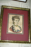 19th century original antique 1860 Original Authentic Currier & Ives Huge Folio Lithograph Lady’s Portrait: Julia 27 1/4" X 23" professionally framed in signed hand painted frame and triple matted, one mat is hand painted as well