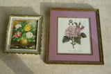 2 Framed 1 Hand-painted canvas Oil signed Roses + 1 Limited Edition Redoute Print