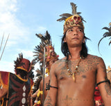 Unique Vintage Hand crafted Ethnic Glass Trade Beads, Rudhaccha Seeds & Seed Beads Necklace with 3 Buffalo Bone Hand Carved Pendants of Protective Ancestor Effigies for Good Luck, Health & Prosperity, Borneo, Indonesia NECK11+ 1 Flapper Coconut necklace.