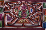 Kuna Indian Folk Art Mola Blouse Panel, Textile from San Blas Islands, Panama. Hand-stitched Applique: Geometric Flower & Maze Background 19.5" x 13.5" (17B)