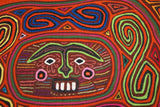 1970's Kuna Indian Folk Art Mola Blouse Panel from San Blas Islands, Panama. Abstract Hand-stitched Reverse Applique: Shaman Protective Motif 18.5" X 12.25" (18A)