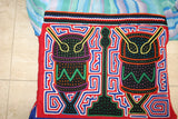 Kuna Indian Folk Art Mola Blouse Panel from  San Blas Islands, Panama. Hand-stitched Reverse Applique: Music Festival Percussion Drum Motif & Metronome  14" x 12" (1B) Labyrinth Background