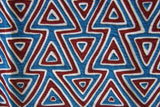 Kuna Indian Folk Art Mola Blouse Panel from San Blas Islands, Panama. Hand-stitched Applique Textile: Geometric Arrow Heads, Blue White & red 15" x 10”, item 1A