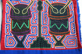 Kuna Indian Folk Art Mola Blouse Panel from  San Blas Islands, Panama. Hand-stitched Reverse Applique: Music Festival Percussion Drum Motif & Metronome  14" x 12" (1A) Labyrinth Background