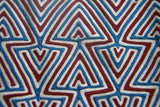 Kuna Indian Folk Art Mola Blouse Panel from San Blas Islands, Panama. Hand-stitched Applique Textile: Geometric Arrow Heads, Blue White & red 14.5" x 10.5”, item 1B