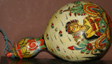 Unique Large Balinese Lime Gourd Hand painted with Wayang Kulit traditional & detailed motifs, Beautiful Kamasan Art depicting Ramayana Epic Scenes:  1G10, 11” tall. Betel habit paraphernalia. Collected in late 1900’s