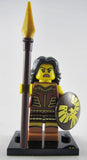 BRAND NEW, RARE RETIRED LEGO COLLECTIBLE MINIFIGURE 71001: WARRIOR WOMAN WITH SHIELD, LANCE & BLACK BASE  (Serie 10) 71001, RELEASED IN 2013. 7 PIECES