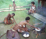BETEL PARAPHERNALIA: ETHNIC VERY RARE PRIMITIVE LIME GOURD, HAND PAINTED TRADITIONAL MOTIFS CREATED WITH NATURAL PIGMENTS (CHARCOAL & LIME), COLLECTED ON THE PREMISES, LAKE SENTANI, WEST PAPUA, IRIAN JAYA, LATE 1900'S.