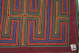 Kuna Indian Mola Blouse Panel from San Blas Islands, Panama. Geometric Abstract Folk Art, Handstitched Reverse Applique: Geometric Maze Mirror Images 16.75" x 11.75" (20B)