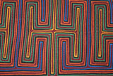 Kuna Indian Mola Blouse Panel from San Blas Islands, Panama. Geometric Abstract Folk Art, Handstitched Reverse Applique: Geometric Maze Mirror Images 16.75" x 11.75" (20B)