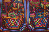 Kuna Indian Folk Art Mola Blouse Panel  from San Blas Island, Panama. Museum Quality Hand stitched Reverse Applique: Colorful  Abstract, Detailed, Stunning : Flowers in Baskets.  Huge:  17.5” X 13.25” (21A)