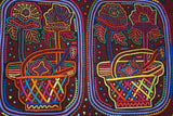 Kuna Indian Folk Art Mola Blouse Panel  from San Blas Island, Panama. Museum Quality Hand stitched Reverse Applique: Colorful  Abstract, Detailed, Stunning : Flowers in Baskets.  Huge 17 1/4” X 13” (21B)