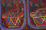 Kuna Indian Folk Art Mola Blouse Panel  from San Blas Island, Panama. Museum Quality Hand stitched Reverse Applique: Colorful  Abstract, Detailed, Stunning : Flowers in Baskets.  Huge 17 1/4” X 13” (21B)