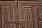 1980's Kuna Indian Folk Art Blouse Mola Panel from San Blas Islands, Panama. Hand stitched Reverse Applique: Rare Crab Tracks in Sand Motif 17.5" x 13.25" (22A)