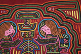 Kuna Indian Folk Art Mola Blouse Panel from San Blas Islands, Panama. Hand-stitched Reverse Applique: Women and Child 16.5" x 13" (28A)