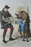 SOLD ANTIQUE RARE FRENCH BOOK 112 COLORED ENGRAVINGS LITHOGRAPHS (11” x 7 ½”) + 1 MAP (24” X 20”) FROM 1880 (19th Century) from “Costumes De Paris a Travers Les Siecles” HUMOROUS SIGNED PLATES FRANCE WAYS OF LIFE,  STYLES, PROFESSIONS, VEHICLES