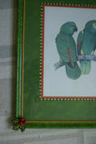 1978 AUSTRALIAN BIRD LITHOGRAPH FROM “PARROTS OF THE WORLD” BY BILL  COOPER PROFESSIONALLY X3 MATTED AND FRAMED IN UNIQUE SIGNED HAND PAINTED FRAME ADORNED WITH FRUIT & LEAVES: UNIQUE DESIGNER WALL ART DÉCOR ITEM DFPO75
