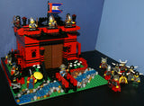 LEGO 10”X10”X9” RED FORT CASTLE INVASION, DETAILED CUSTOM KIT WITH BRIDGE, GARDENS & MOAT & 23 VERY RARE RETIRED MINIFIGURES FROM CASTLE KINGDOMS, DRAGON KNIGHTS, DARK FOREST, BLACK FALCONS ETC… (1013 PCS) KIT 25