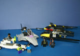 3 LEGO SETS, D.C UNIVERSE SUPER HEROES: BATWING JETPLANE, CATWOMAN JET & AMPHIBIAN POLICE CAR, PLUS 6 HIGHLY COLLECTIBLE NOW RARE RETIRED MINIFIGURES: 2 BATMAN MFGS GREY & BLACK, CATWOMAN, JOKER, HENCHMAN, POLICE GUARD ETC. 287 PCS (KIT 32)