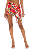 SOLD OUT: HIGH QUALITY HAND PAINTED TEXTILE FABRIC HALF SARONG OR BEACH SKIRT, SUMMER TABLE RUNNER, SIGNED BY THE ARTIST: DETAILED MOTIFS OF BLOOMING PLUMERIA YELLOW  & HOT PINK BACKGROUND, RICH COLORS 74" x 23" (no SC17)