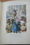 SOLD ANTIQUE RARE FRENCH BOOK 112 COLORED ENGRAVINGS LITHOGRAPHS (11” x 7 ½”) + 1 MAP (24” X 20”) FROM 1880 (19th Century) from “Costumes De Paris a Travers Les Siecles” HUMOROUS SIGNED PLATES FRANCE WAYS OF LIFE,  STYLES, PROFESSIONS, VEHICLES