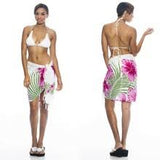SOLD OUT: HIGH QUALITY HAND PAINTED TEXTILE FABRIC HALF SARONG OR BEACH SKIRT, SUMMER TABLE RUNNER, SIGNED BY THE ARTIST: DETAILED MOTIFS OF BLOOMING PLUMERIA YELLOW  & HOT PINK BACKGROUND, RICH COLORS 74" x 23" (no SC17)
