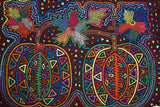 Kuna Indian Folk Art Mola Blouse Panel  from San Blas Island, Panama. Museum Quality Hand stitched Reverse Applique: Colorful Abstract, Detailed: Stunning Pumpkin Patch. 16” X 11.75” (38B)