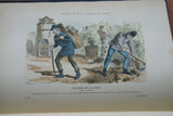 SOLD ANTIQUE RARE FRENCH BOOK 112 COLORED ENGRAVINGS LITHOGRAPHS (11” x 7 ½”) + 1 MAP (24” X 20”) FROM 1880 (19th Century) from “Costumes De Paris a Travers Les Siecles” HUMOROUS SIGNED PLATES FRANCE WAYS OF LIFE,  STYLES, PROFESSIONS, VEHICLES