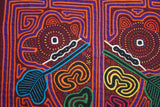 Kuna Indian Folk Art Mola Blouse Panel from San Blas Islands, Panama. Hand stitched Applique: Abstract Mirror Image of Sloth 16.5" x 12.25" (3B)