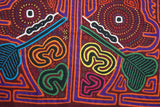 Kuna Indian Folk Art Mola Blouse Panel from San Blas Islands, Panama. Hand stitched Applique: Abstract Mirror Image of Sloth 16.5" x 12.25" (3B)
