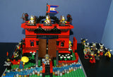 LEGO 10”X10”X9” RED FORT CASTLE INVASION, DETAILED CUSTOM KIT WITH BRIDGE, GARDENS & MOAT & 23 VERY RARE RETIRED MINIFIGURES FROM CASTLE KINGDOMS, DRAGON KNIGHTS, DARK FOREST, BLACK FALCONS ETC… (1013 PCS) KIT 25