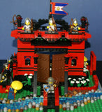 LEGO 10”X10”X9” RED FORT CASTLE INVASION, DETAILED CUSTOM KIT WITH BRIDGE, GARDENS & MOAT & 23 VERY RARE RETIRED MINIFIGURES FROM CASTLE KINGDOMS, DRAGON KNIGHTS, DARK FOREST, BLACK FALCONS ETC… (1013 PCS) KIT 25