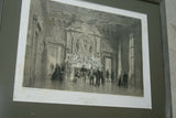 Felix Benoist: PARIS IN ITS SPLENDOR 1861 ORIGINAL ARCHITECTURE ANTIQUE FOLIO CHROMOLITHOGRAPH 19TH CENTURY "HOTEL DE VILLE DE PARIS: “SALLE DU THRONE"  MATTED & FRAMED WALL DÉCOR