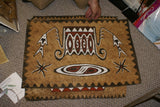 Rare Tapa Bark Cloth (Kapa in Hawaii), from Lake Sentani, Irian Jaya, Papua New Guinea. Hand painted by a Tribal Artist with natural pigments: Spiritual Stylized shield, Fish, Water Bugs Motifs 27" x 18" (no 40)