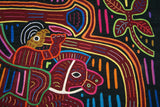 Kuna Indian Folk Art Mola Blouse Panel from San Blas Islands, Panama. Hand-stitched Reverse Applique: Unique, Conquistador Riding a Flying Horse While Blowing His Horn 17.5" x 12" (41B)
