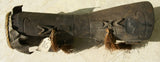 Rare One of a Kind Bigman Tribal Older Wood Kundu Hourglass Hand Held Drum, Hand Carved Percussion Instrument with Dried Palm Tassels decorations, original monitor skin, Huon Gulf, Eastern New Guinea 1980's, Melanesia 42A6