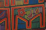 1960's Kuna Indian Folk Art Mola Blouse Panel from San Blas Islands, Panama. Abstract Hand-stitched Reverse Applique: 4 Tables with Vases & Flowers 18" X 14" (47A) very large.