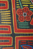 1960's Kuna Indian Folk Art Mola Blouse Panel from San Blas Islands, Panama. Abstract Hand-stitched Reverse Applique: 4 Tables with Vases & Flowers 18" X 14" (47A) very large.