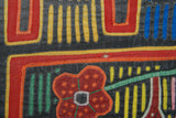 1960's Kuna Indian Folk Art Mola Blouse Panel from San Blas Islands, Panama. Abstract Hand-stitched Reverse Applique: 4 Tables with Vases & Flowers 18" X 14" (47A) very large.