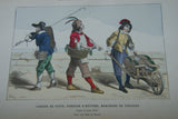 SOLD ANTIQUE RARE FRENCH BOOK 112 COLORED ENGRAVINGS LITHOGRAPHS (11” x 7 ½”) + 1 MAP (24” X 20”) FROM 1880 (19th Century) from “Costumes De Paris a Travers Les Siecles” HUMOROUS SIGNED PLATES FRANCE WAYS OF LIFE,  STYLES, PROFESSIONS, VEHICLES