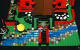LEGO 10”X10”X9” RED FORT CASTLE INVASION, DETAILED CUSTOM KIT WITH BRIDGE, GARDENS & MOAT & 23 VERY RARE RETIRED MINIFIGURES FROM CASTLE KINGDOMS, DRAGON KNIGHTS, DARK FOREST, BLACK FALCONS ETC… (1013 PCS) KIT 25