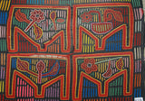 1960's Kuna Indian Folk Art Mola Blouse Panel from San Blas Islands, Panama. Abstract Hand-stitched Reverse Applique: 4 Tables with Vases & Flowers 18" X 13.5" (47B) very large.