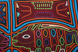 Vintage Kuna Indian Folk Art Mola Blouse Panel from San Blas Islands, Panama. Handstitched Reverse Applique:  Animal Motif of Boar with Hooves & Plant Border (5A)