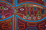 Vintage Kuna Indian Folk Art Mola Blouse Panel from San Blas Islands, Panama. Handstitched Reverse Applique:  Animal Motif of Boar with Hooves & Plant Border (5A)