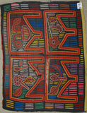 1960's Kuna Indian Folk Art Mola Blouse Panel from San Blas Islands, Panama. Abstract Hand-stitched Reverse Applique: 4 Tables with Vases & Flowers 18" X 13.5" (47B) very large.